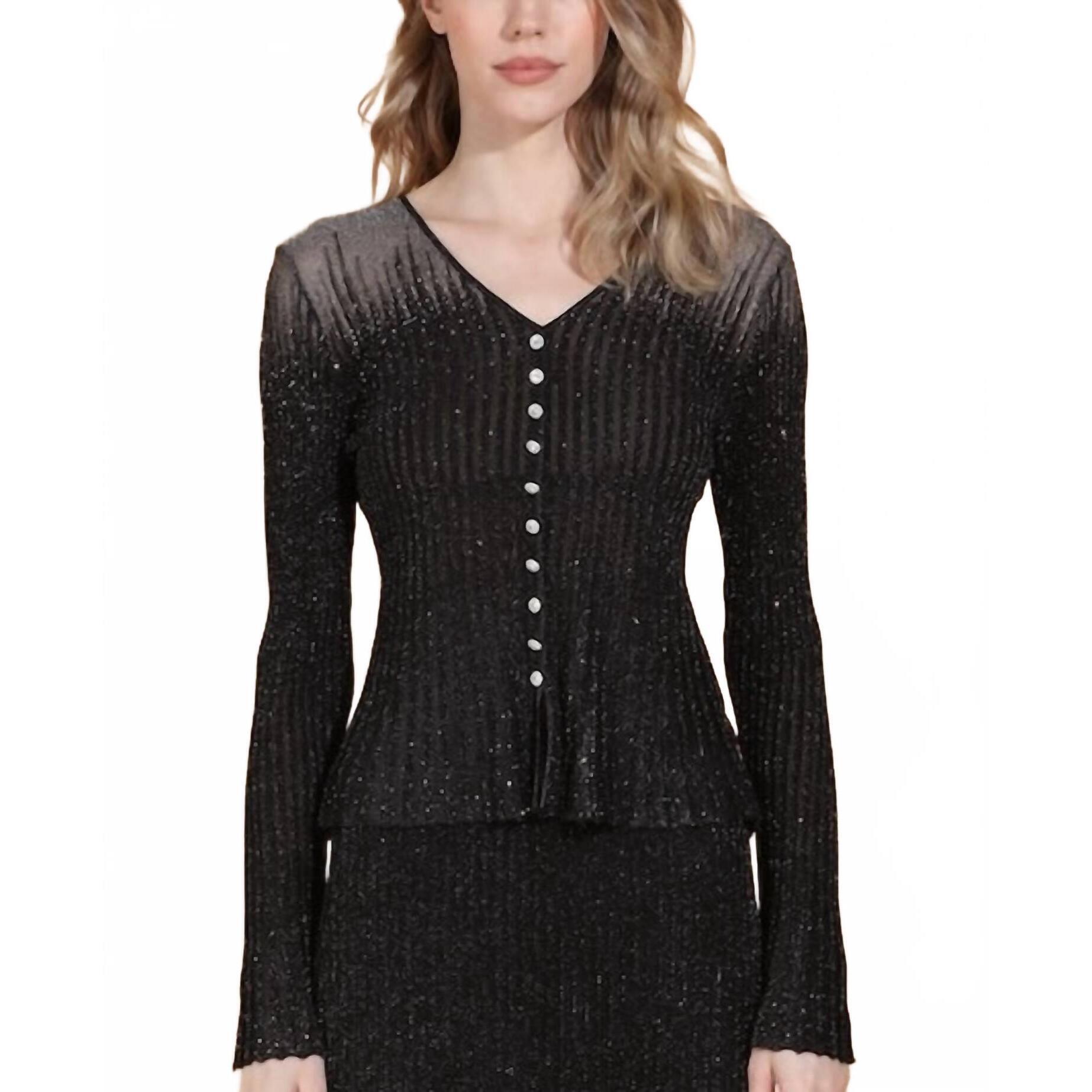 New Collective Metallic Jeweled Button Down Blouse In Black